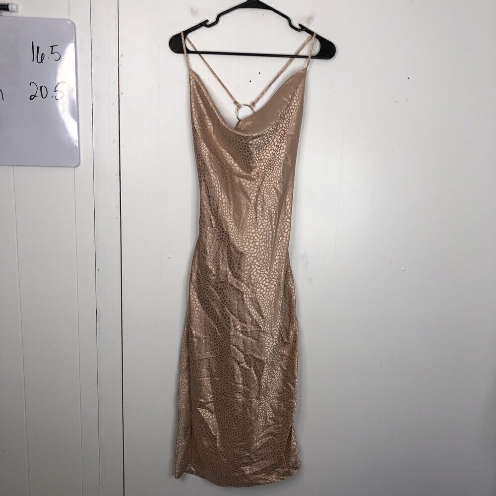 Blanc Midi Slip Dress Cowl Neck 90s Y2K Spotted Open Strappy Back Womens S